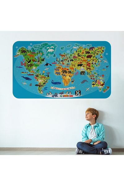 Harita Sepeti Educational World Map World Atlas Children's and Baby's Room Wall Sticker-3788