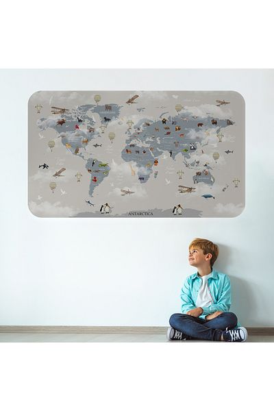 Harita Sepeti Educational World Map World Atlas Children's and Baby's Room Wall Sticker-3826