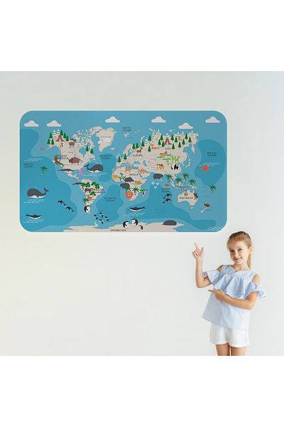 Harita Sepeti Educational World Map World Atlas Children's and Baby's Room Wall Sticker-3802