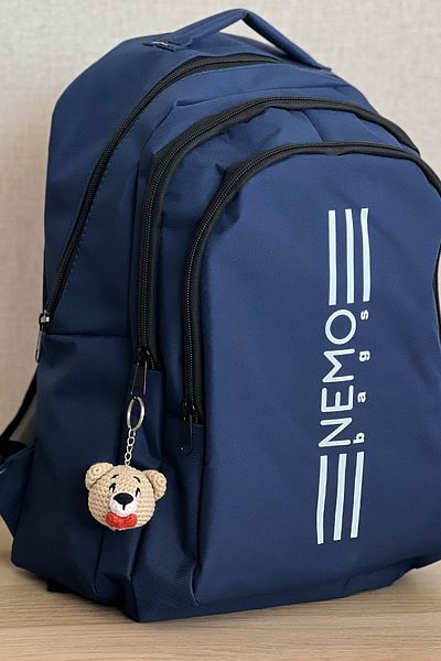 FCSTORE Unisex Navy Blue Backpack Large Size Travel Laptop Bag 45X30X15Cm 24Lt, + Bear Key Chain