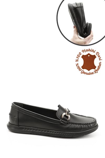 GÖNDERİ(R) Mocasnic confortabil Rok din piele naturală cu cataramă neagră pentru femei/fete