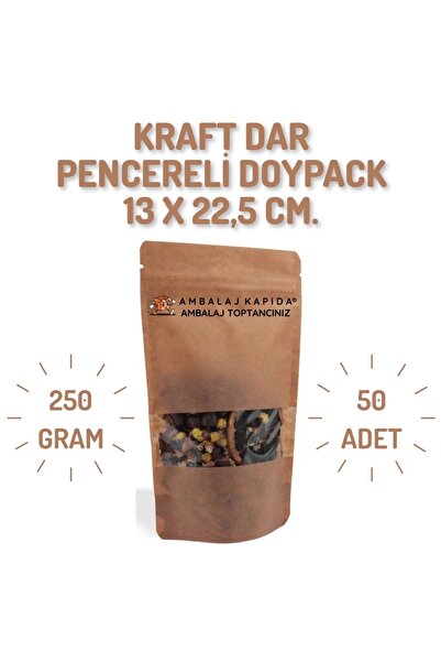 MSB Ambalaj Doypack Kraft Dar Pencereli Kilitli 13x22,5*7 50 Li