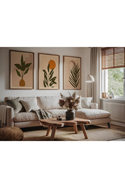 ARTCASTLE Set de 3 tablouri cu ramă din lemn, portocaliu