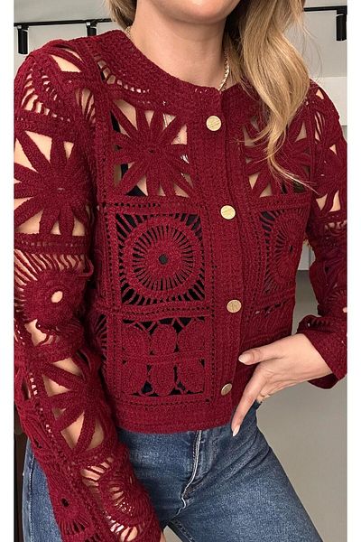 Sezgi Tekin Special Series Claret Red Knitted Jacket