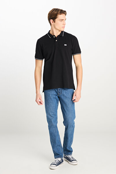 Lee 100% Cotton Regular Fit Regular Cut Black Polo Neck T-Shirt