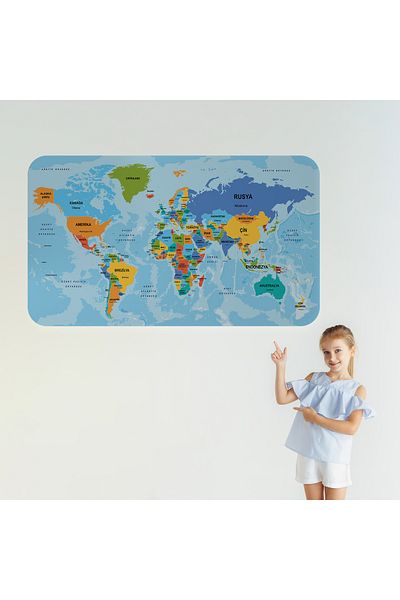 Harita Sepeti Turkish Educational Country And Capital Detailed Atlas World Map Wall Sticker-3831