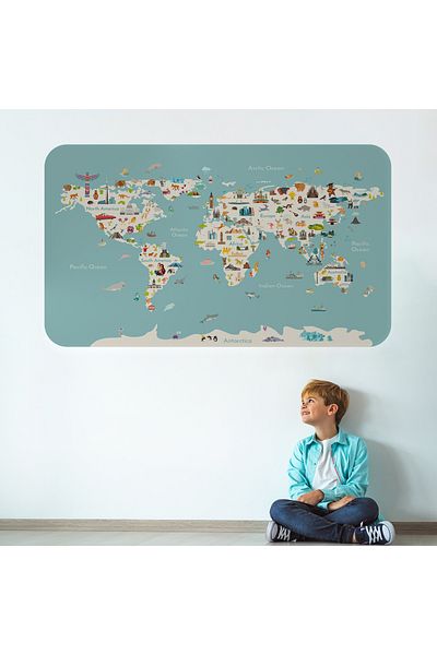 Harita Sepeti Educational World Map World Atlas Children's and Baby's Room Wall Sticker-3786