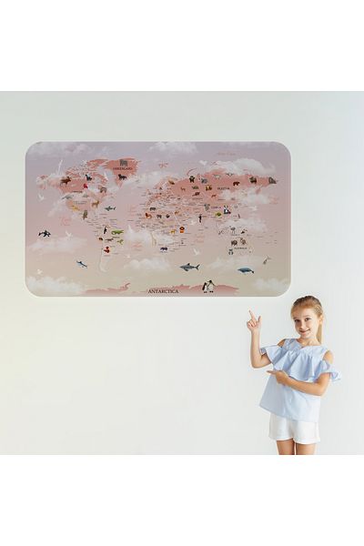 Harita Sepeti Educational World Map World Atlas Children's and Baby's Room Wall Sticker-3799