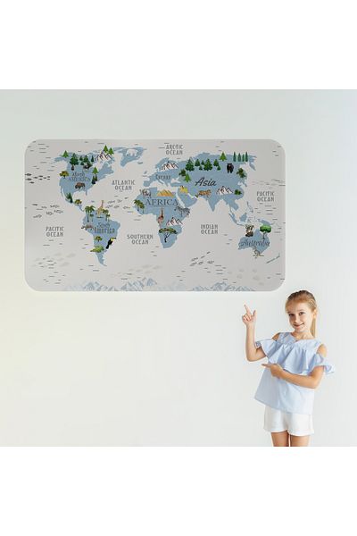 Harita Sepeti Educational World Map World Atlas Children's and Baby's Room Wall Sticker-3815