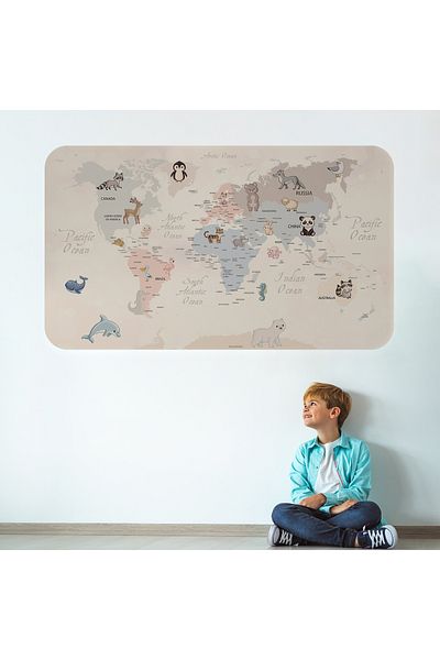 Harita Sepeti Educational World Map World Atlas Children's and Baby's Room Wall Sticker-3809
