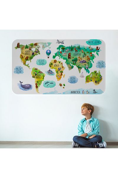 Harita Sepeti Educational World Map World Atlas Children's and Baby's Room Wall Sticker-3807