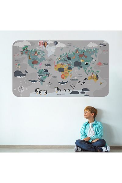 Harita Sepeti Educational World Map World Atlas Children's and Baby's Room Wall Sticker-3821