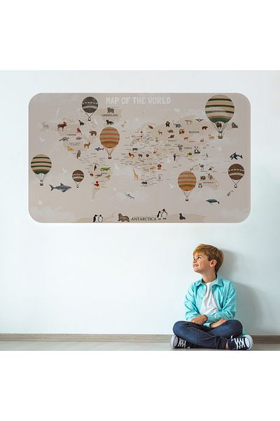 Harita Sepeti Educational World Map World Atlas Children's and Baby's Room Wall Sticker-3792