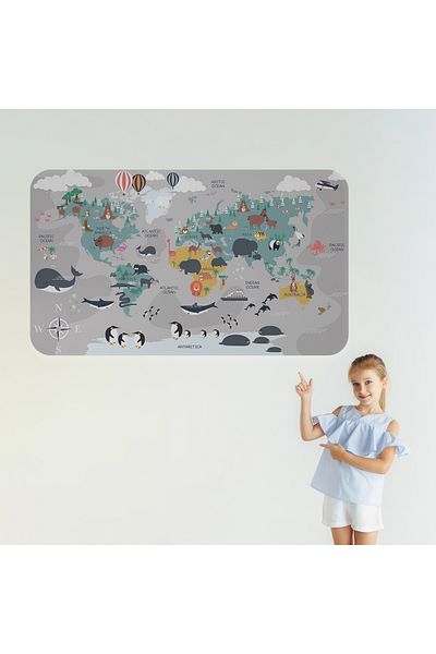 Harita Sepeti Educational World Map World Atlas Children's and Baby's Room Wall Sticker-3821
