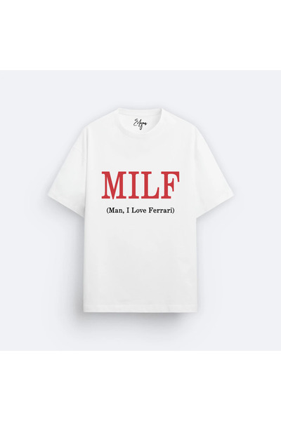 Edizen Mılf Ferrari Hamilton Formula 1 Premium T-shirt Unisex Oversize %100 Pamuk Beyaz