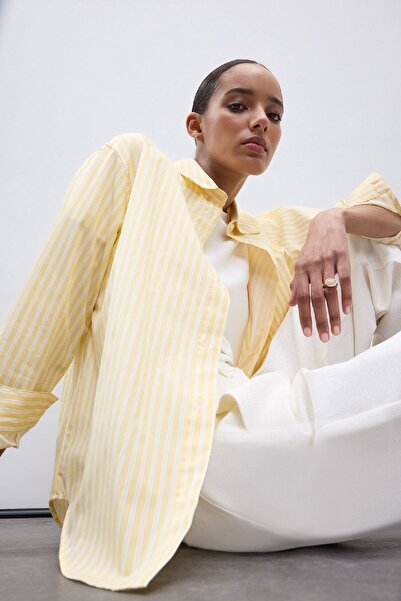 DeFacto Valentin-napi túlméretezett széles szabású csíkos poplin hosszú ujjú ing E2205ax25sp