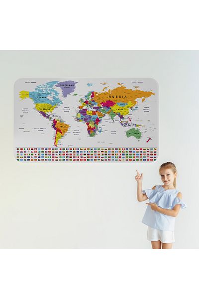 Harita Sepeti Educational Capital Detailed Atlas with Country Flag World Map Wall Sticker-3848