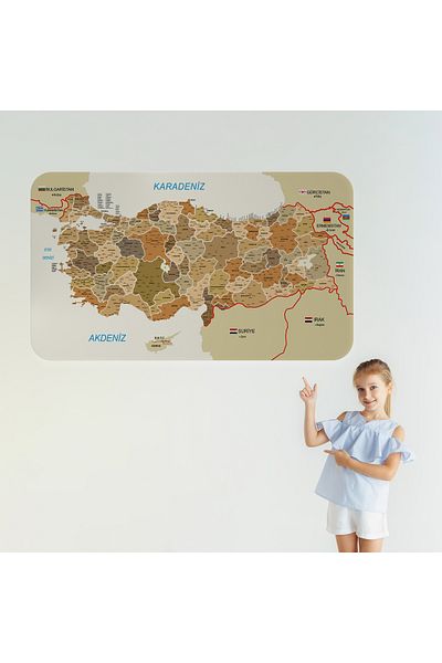 Harita Sepeti Educational and Tutorial Detailed Decorative Neighbor Turkey Map Wall Sticker-3847