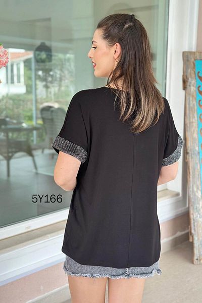 İnce Topuk Glitter Mesh Detail Viscose Blouse 5Y166
