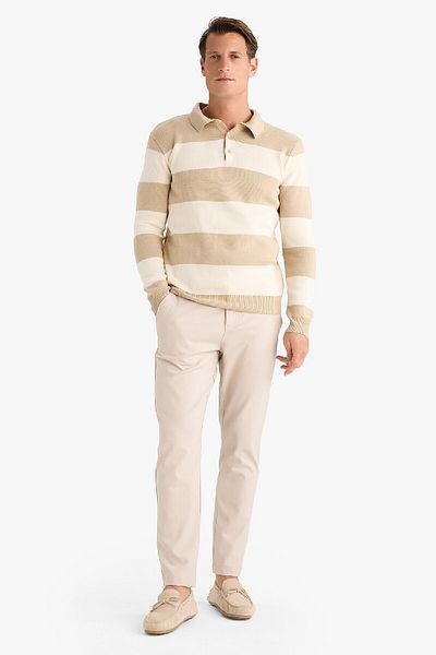 DeFacto Standard Fit Regular Cut Striped Polo Collar Knitwear Sweater Y4194Az24Wn