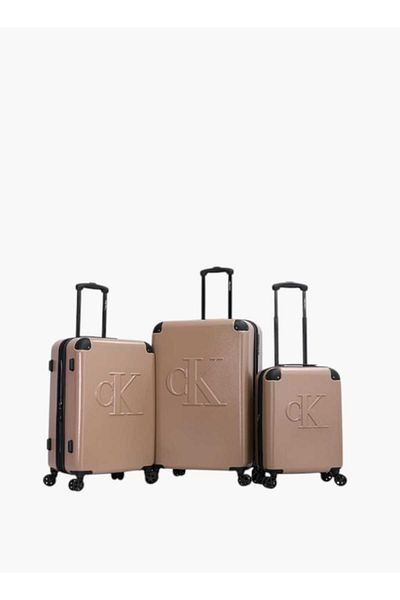 Calvin Klein Logo Embossed Hardcase Trolley Bag with Retractable Handle _24-M - Domestic
