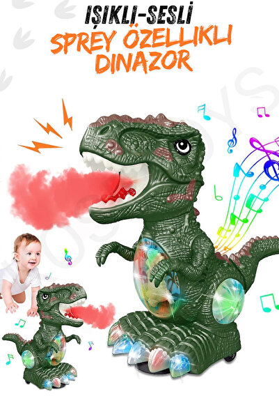 kosetoys Renkli Işıklı Müzikli Hareketli Buhar Atan Dinozor Figür Oyuncağı