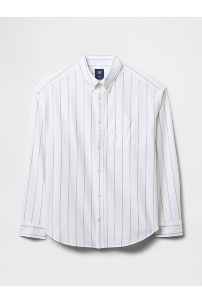 GAP Erkek Whıte Desenli Oxford Big Gömlek