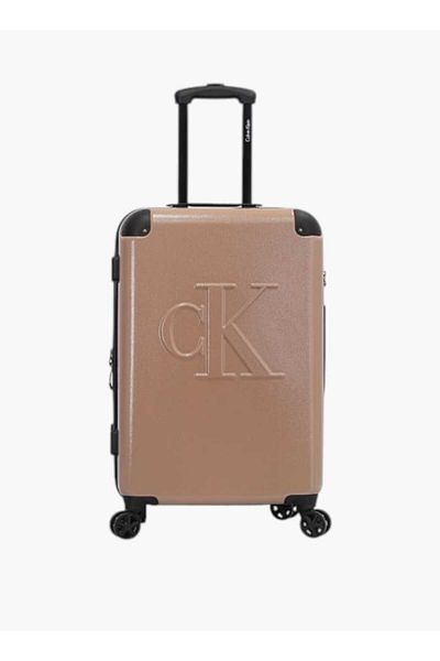 Calvin Klein Logo Embossed Hardcase Trolley Bag with Retractable Handle _28-L - Check-In