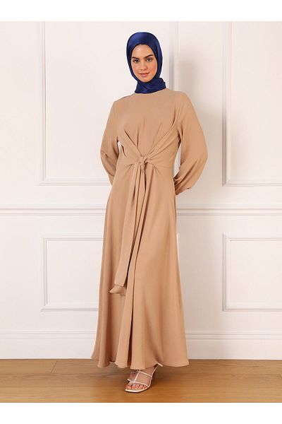 Refka Aerobin Hijab Dress - Milk Brown, Lacing Detail - Refka
