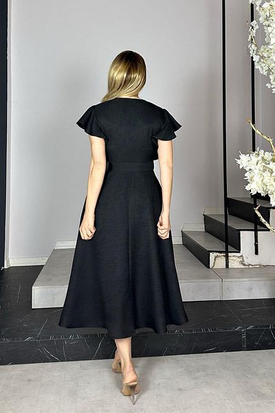 gesmoda G1366 Belted Linen Dress Black