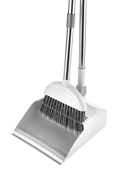 EVLE Katlanabilir Saplı Faraş & Fırça Seti – Taraklı, Paslanmaz Çelik Saplı, Beyaz Renk