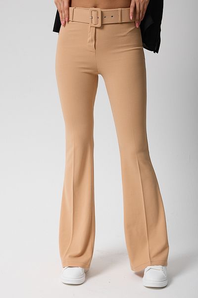 Firststops Women's Beige High Waist Spanish Trotting Pants with Belt