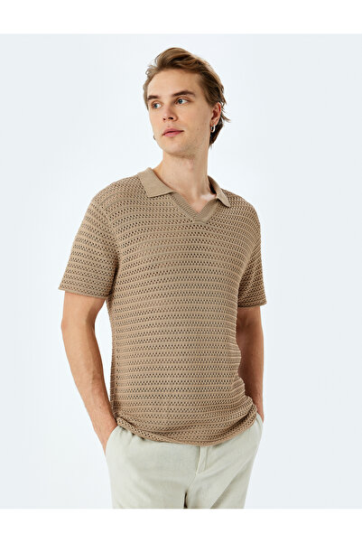 Koton Πλεκτό μπλουζάκι με κοντό μανίκι με λαιμόκοψη V με λαιμόκοψη από βισκόζη