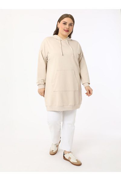 ALİA Φούτερ με βαμβακερή κουκούλα Plus Size - Stone Color - Alia