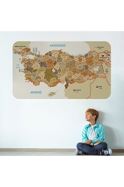 Harita Sepeti Educational and Tutorial Detailed Decorative Neighbor Turkey Map Wall Sticker-3847