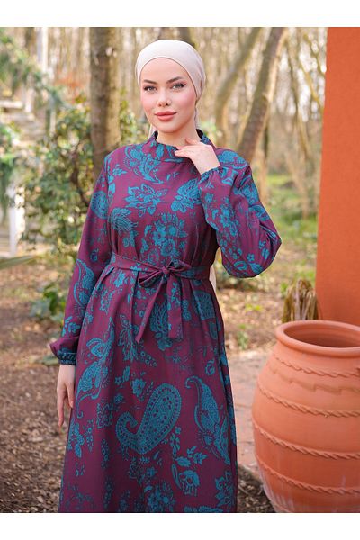 SAHRA BUTİK Φόρεμα Firseli - Plum - SAHRA BUTIK