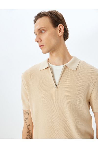 Koton Half Zipper Cotton Blend Short Sleeve Knitwear T-Shirt
