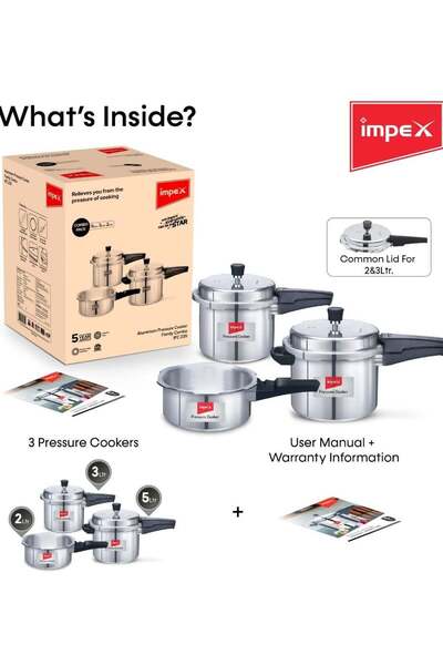 İMPEX Pressure Cooker Combo Outer Lid Induction Stove Compatible 2, 3 & 5 Litres Silver Aluminium-IFC 235