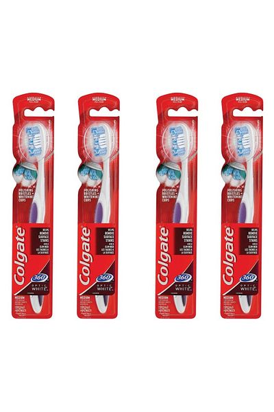 Colgate 360 optic white medium teeth whitening toothbrush, multi color X4