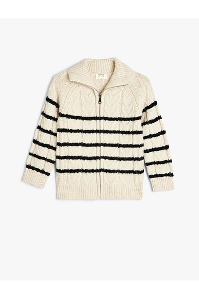 Koton Basic Knitwear Cardigan Long Sleeve Zipper Closure Stand Collar
