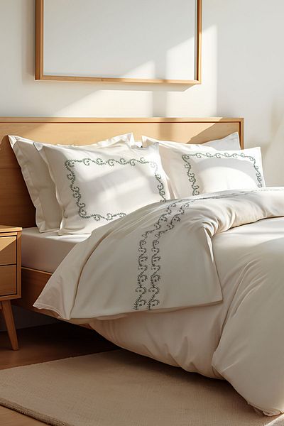 Nazik Home Set cuvertură de pilota dublu din satin de bumbac cu model Çınar, 6 piese