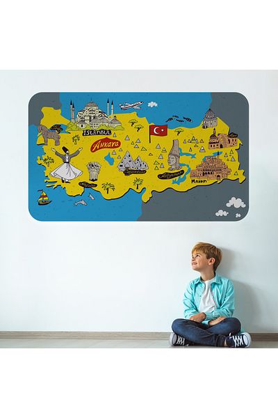 Harita Sepeti Educational and Instructional Decorative Children's Room Turkey Map Wall Sticker-3881