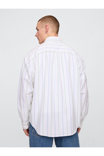 GAP Erkek Whıte Desenli Oxford Big Gömlek
