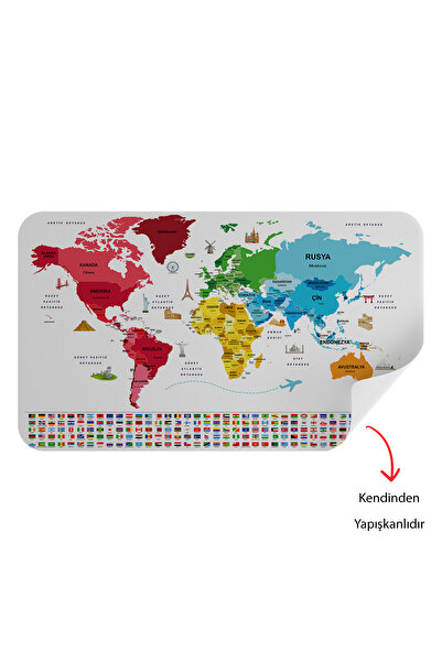 Harita Sepeti Turkish Country Flag Educational Capital Detailed Atlas World Map Wall Sticker-3861