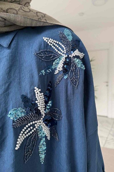 Ka Hijab Πουκάμισο με χαλαρή εφαρμογή Indigo Bead