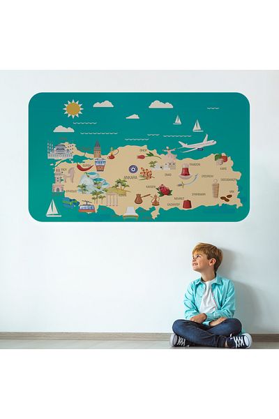 Harita Sepeti Educational and Instructional Decorative Children's Room Turkey Map Wall Sticker-3878