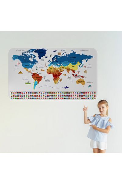 Harita Sepeti Country Flag Educational Capital Detailed Atlas Decorative World Map Wall Sticker-3857