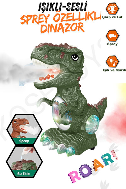 kosetoys Renkli Işıklı Müzikli Hareketli Buhar Atan Dinozor Figür Oyuncağı