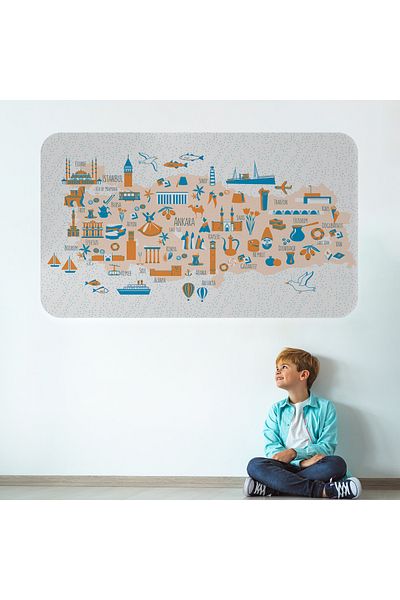 Harita Sepeti Educational and Instructional Decorative Children's Room Turkey Map Wall Sticker-3875