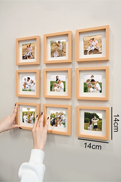 Nobbystar Yapışkanlı Sök-Tak Paspartulu Ahşap 14x14cm POLA Kare Fotoğraf Çerçevesi - 9'lu Paket